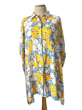 Sunshine 79 Womens Sz L/XL Daisy Resort Button Down Shirt In Sky Floral Print
